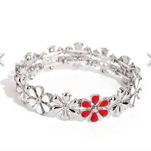 Floral Fair Red Stretchy BRACELET Silver ♥️ White Dainty